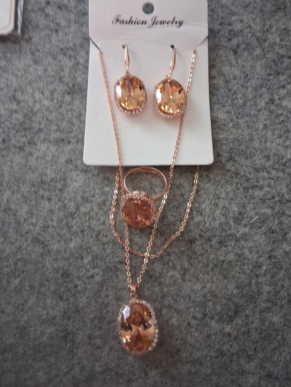 Fashion Jewelry Rose Gold-Tone Pink Champagne Crystal Earring Set